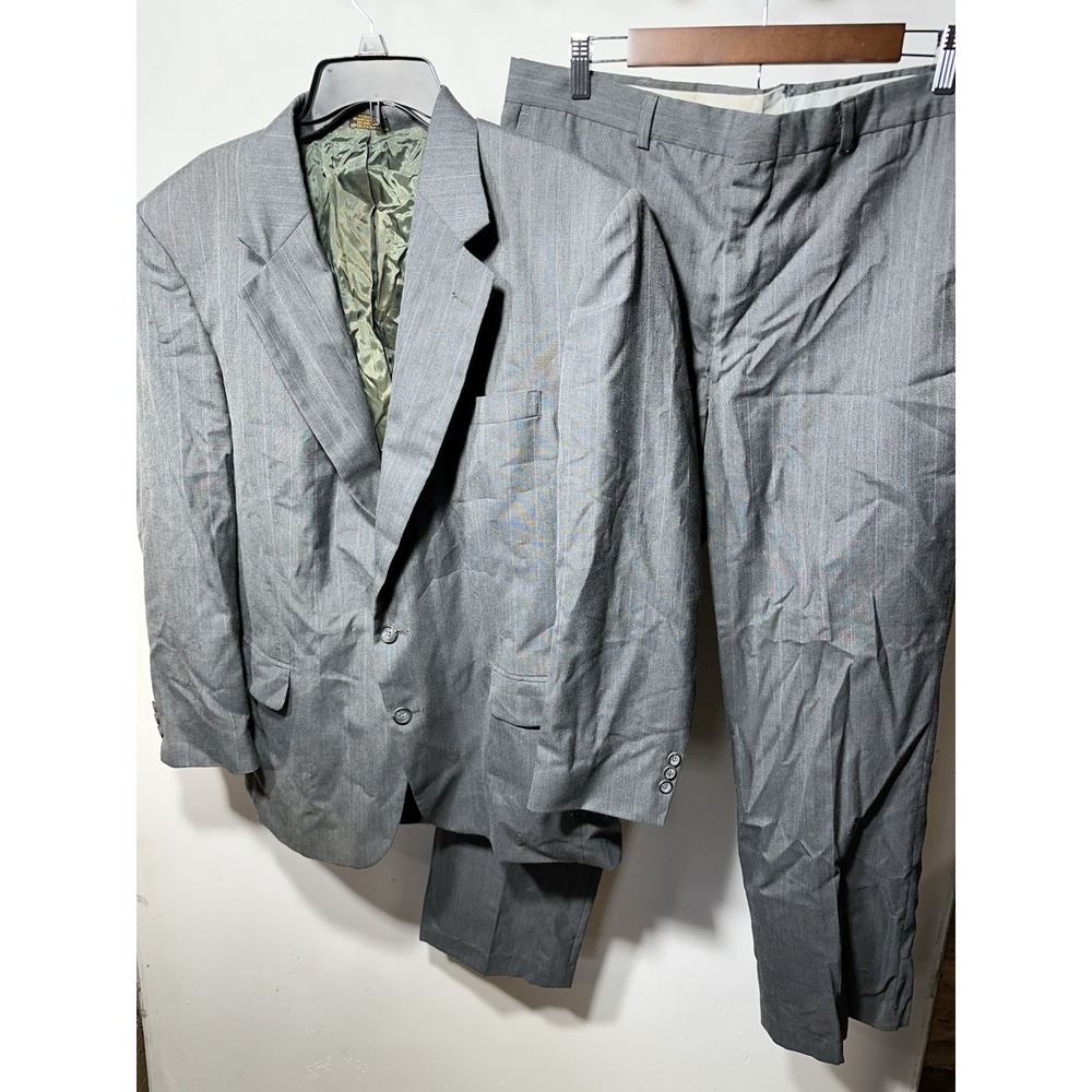 TownCraft Gray 2 Piece Suit Jacket 42R Vintage 90s Pinstripe Wool